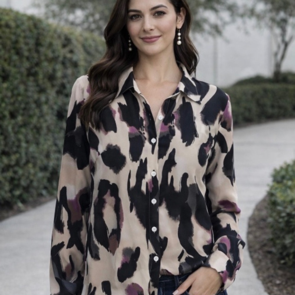 Abstract Print Long Sleeve Blouse S